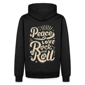 Peace Love Rock And Roll Déclaration Devise - Sweat à capuche Premium bio Homme - noir - Dos - Nico (187cm)
