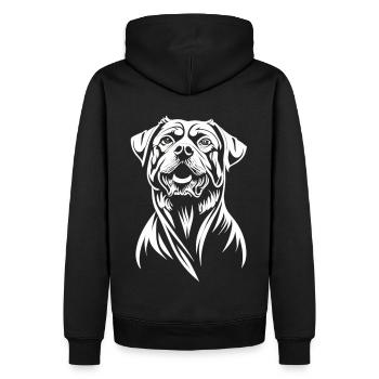 Sanfte Stärke: Rottweiler in reinem Weiß - Männer Premium Bio Hoodie - Schwarz - Hinten - Nico (187cm)