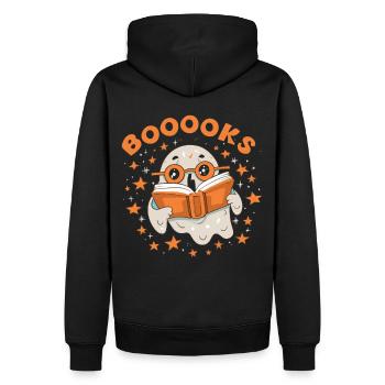 Literary Ghost World: The Bookworm Ghost - Men’s Premium Organic Hoodie - black - Back - Nico (187cm)