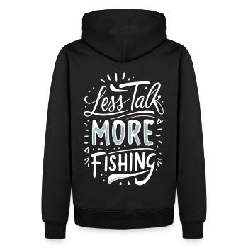Less Talk More Fishing Angelbekleidung - Männer Premium Bio Hoodie - Schwarz - Hinten - Nico (187cm)
