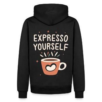 Expresso Yourself Lustiger Kaffee Spruch - Männer Premium Bio Hoodie - Schwarz - Hinten - Nico (187cm)