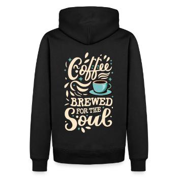 Coffee Brewed For The Soul Kaffee Spruch - Männer Premium Bio Hoodie - Schwarz - Hinten - Nico (187cm)