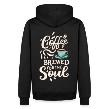 Coffee Brewed For The Soul Kaffee Spruch - Männer Premium Bio Hoodie - Schwarz - Hinten - Nico (187cm)