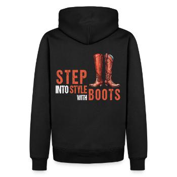 Step Into Style With Boots Knee High Shoes Funny Q - Männer Premium Bio Hoodie - Schwarz - Hinten - Nico (187cm)
