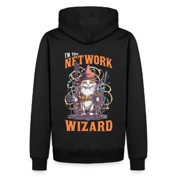 Network Wizard Network Admin Cat Computer Engineer - Männer Premium Bio Hoodie - Schwarz - Hinten - Nico (187cm)