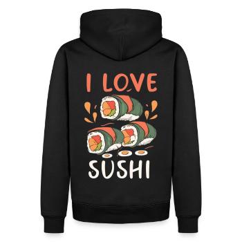 Sushi Passion - Amour, Vie, Sushi - Sweat à capuche Premium bio Homme - noir - Dos - Nico (187cm)