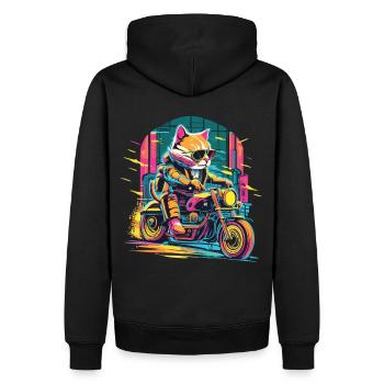 Ride with Paws - Katzenpower auf dem Bike - Männer Premium Bio Hoodie - Schwarz - Hinten - Nico (187cm)
