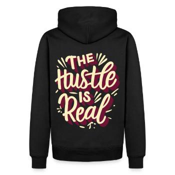 The Hustle is Real Lustiger Spruch - Männer Premium Bio Hoodie - Schwarz - Hinten - Nico (187cm)