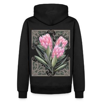 Protea vintage botanische Illustration, Blumen - Männer Premium Bio Hoodie - Schwarz - Hinten - Nico (187cm)