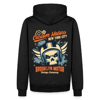 Crâne de moto, crâne de motard, Brooklyn Motor - Sweat à capuche Premium bio Homme - noir - Dos - Nico (187cm)