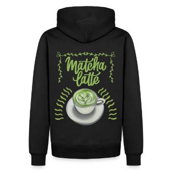 Matcha Latte Typografie, Tasse Matcha, Spruch - Männer Premium Bio Hoodie - Schwarz - Hinten - Nico (187cm)