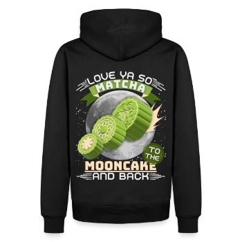 Matcha Mooncakes, Matcha Tee, lustiger Spruch, Pun - Männer Premium Bio Hoodie - Schwarz - Hinten - Nico (187cm)
