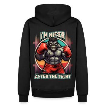 Lustiger Gorilla, Affe als Boxer, Boxing Spruch - Männer Premium Bio Hoodie - Schwarz - Hinten - Nico (187cm)