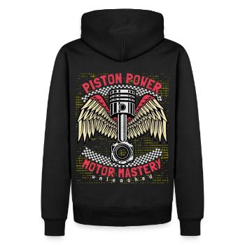Moto, Motarde Dictant, Piston, Piston Puissance - Sweat à capuche Premium bio Homme - noir - Dos - Nico (187cm)