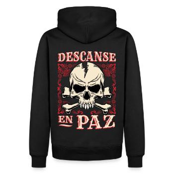 Totenkopf, Crossbones Knochen Spruch Rest-In-Peace - Männer Premium Bio Hoodie - Schwarz - Hinten - Nico (187cm)