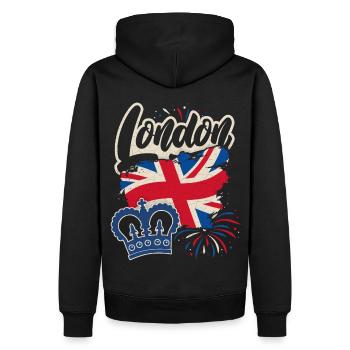 Londres, Angleterre, Grande-Bretagne drapeau et couronne - Sweat à capuche Premium bio Homme - noir - Dos - Nico (187cm)