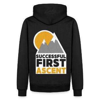 Bergsteiger, Berge besteigen, Berggipfel Spruch - Männer Premium Bio Hoodie - Schwarz - Hinten - Nico (187cm)