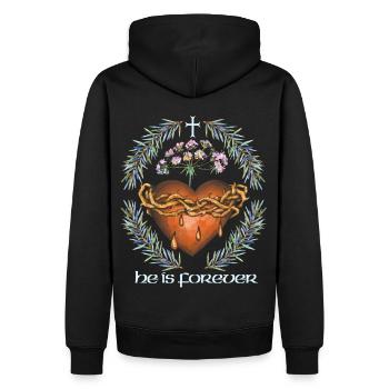 Jésus, Jésus-Christ, Cœur avec couronne d’épines - Sweat à capuche Premium bio Homme - noir - Dos - Nico (187cm)