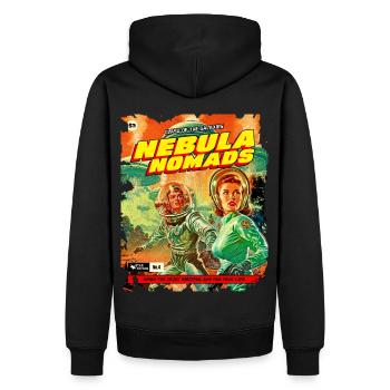 Comicstrip, 50er Jahre Comic, Nebula Nomaden - Männer Premium Bio Hoodie - Schwarz - Hinten - Nico (187cm)