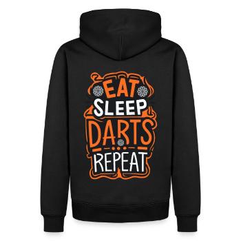 Dart Spruch Eat Sleep Darts Repeat - Männer Premium Bio Hoodie - Schwarz - Hinten - Nico (187cm)