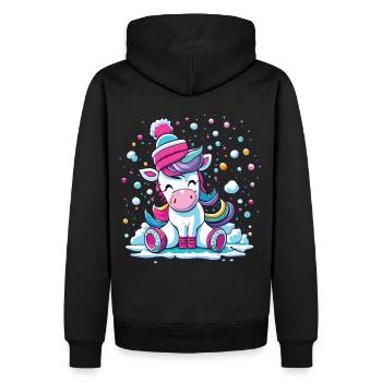 Licorne givrée - Noël magique dans la neige - Sweat à capuche Premium bio Homme - noir - Dos - Nico (187cm)