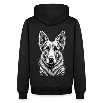 Monochrome Charm - German Shepherd in the Spotlight - Men’s Premium Organic Hoodie - black - Back - Nico (187cm)