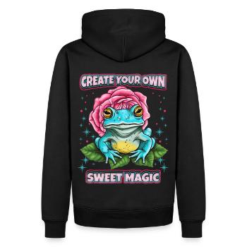Funny Frog, Cottagecore Saying, Faecore - Men’s Premium Organic Hoodie - black - Back - Nico (187cm)