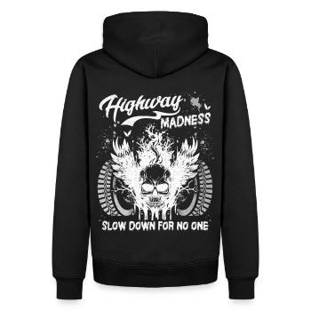 Crâne, Crâne De Course, Autoroute, Motard D’autoroute - Sweat à capuche Premium bio Homme - noir - Dos - Nico (187cm)