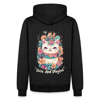 Caticorn Vibes Kawaii Rainbow Cat Unicorn Anime Ch - Männer Premium Bio Hoodie - Schwarz - Hinten - Nico (187cm)