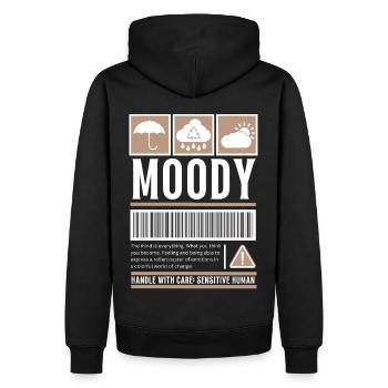 Streetwear Moody, Launenhaft Vintage Fashion Label - Männer Premium Bio Hoodie - Schwarz - Hinten - Nico (187cm)
