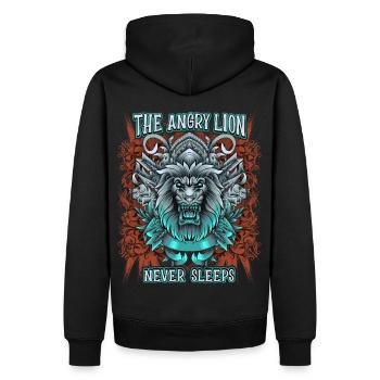 Löwen Spruch, mythologischer Löwe, Löwenkopf - Männer Premium Bio Hoodie - Schwarz - Hinten - Nico (187cm)