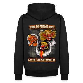Barong Rangda, Indonesische Masken, Dämonen Spruch - Männer Premium Bio Hoodie - Schwarz - Hinten - Nico (187cm)