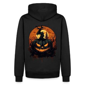 Gruseliger Halloween Kürbis - Männer Premium Bio Hoodie - Schwarz - Hinten - Nico (187cm)