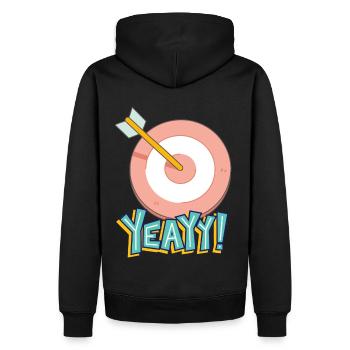 Yeayy, Yeahh, Zielscheibe, ins Schwarze treffen - Männer Premium Bio Hoodie - Schwarz - Hinten - Nico (187cm)