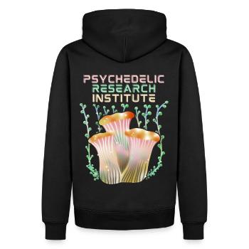 Psychedelische Pilze, Psychedelic, Spruch - Männer Premium Bio Hoodie - Schwarz - Hinten - Nico (187cm)