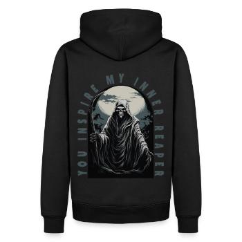 Gruseliger SensenmannYou Inspire My Inner Reaper - Männer Premium Bio Hoodie - Schwarz - Hinten - Nico (187cm)