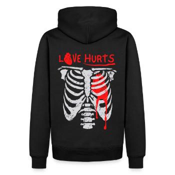 Liebeskummer, lustiges Skelett, Liebe Herz, Spruch - Männer Premium Bio Hoodie - Schwarz - Hinten - Nico (187cm)