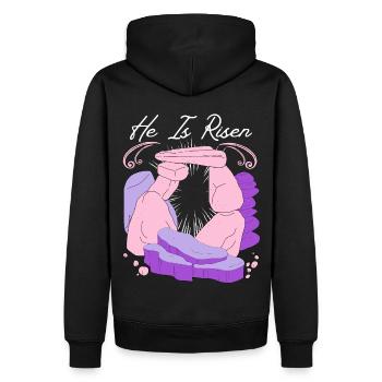 Jesus Christus Wiederauferstehung Ostern Spruch - Männer Premium Bio Hoodie - Schwarz - Hinten - Nico (187cm)
