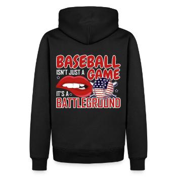 Baseball American Flag Lip Bite Funny Quote Patrio - Männer Premium Bio Hoodie - Schwarz - Hinten - Nico (187cm)