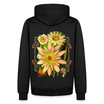 Vintage botanische Seerose, Lotusblüte - Männer Premium Bio Hoodie - Schwarz - Hinten - Nico (187cm)