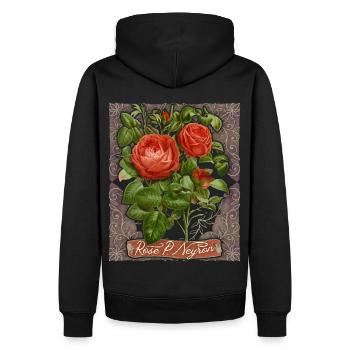 Rose botanique, illustration vintage Paul Neyron - Sweat à capuche Premium bio Homme - noir - Dos - Nico (187cm)