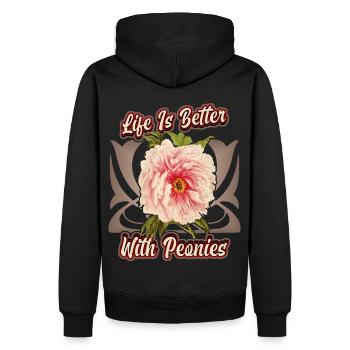 Vintage Pfingstrose botanische Illustration Spruch - Männer Premium Bio Hoodie - Schwarz - Hinten - Nico (187cm)