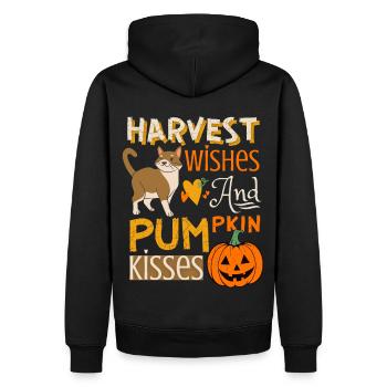 Herbst Ernte mit Kürbis und lustiger Katze - Männer Premium Bio Hoodie - Schwarz - Hinten - Nico (187cm)