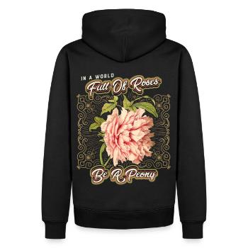 Lustiger Spruch, vintage botanische Pfingstrose - Männer Premium Bio Hoodie - Schwarz - Hinten - Nico (187cm)