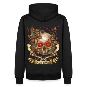 Mothman, Mottenmann, Skull, Totenkopf Pistolen - Männer Premium Bio Hoodie - Schwarz - Hinten - Nico (187cm)