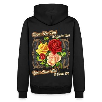Vintage Rosen, Liebe, Valentinstag, Rosen Spruch - Männer Premium Bio Hoodie - Schwarz - Hinten - Nico (187cm)