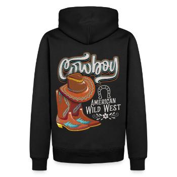Wilder Westen, Cowboy, Cowboystiefel Spruch - Männer Premium Bio Hoodie - Schwarz - Hinten - Nico (187cm)