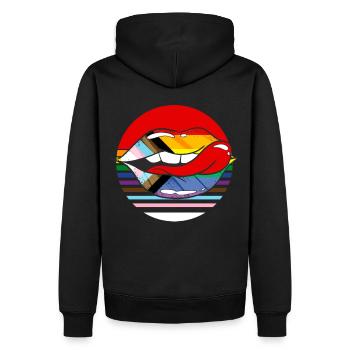 Retro Progress Pride Flag LGBTQ Rainbow Lips - Männer Premium Bio Hoodie - Schwarz - Hinten - Nico (187cm)