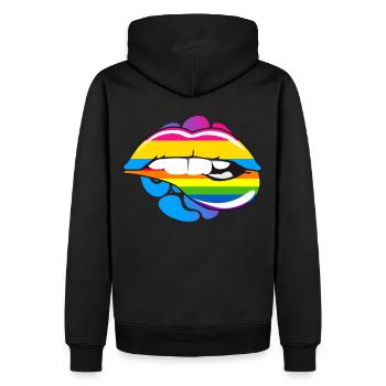 LGBTQ Rainbow Pride Flag Lip Bite Pansexual Lips - Männer Premium Bio Hoodie - Schwarz - Hinten - Nico (187cm)