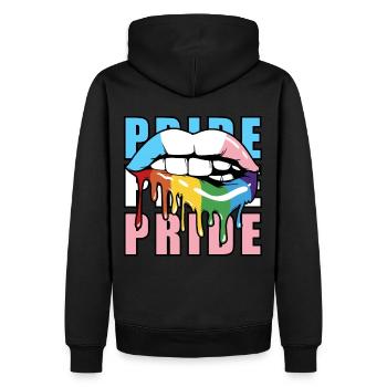 Transgender LGBTQ Flag Dripping Lips Rainbow Pride - Männer Premium Bio Hoodie - Schwarz - Hinten - Nico (187cm)